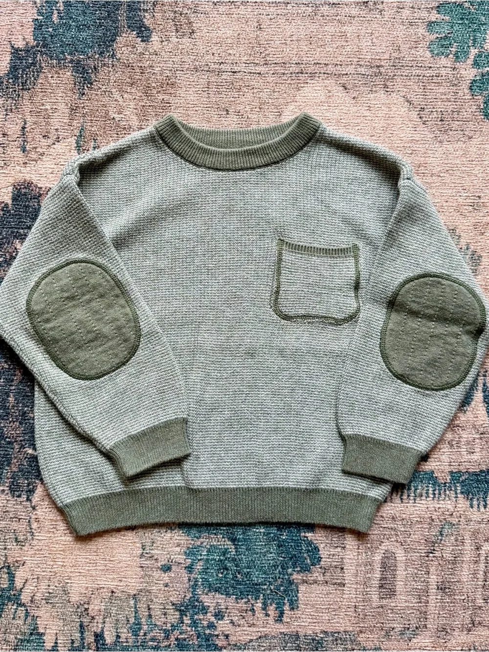 Zara Kids Knit Crewneck Sweater with Elbow Patches in Light Green - 2-3T